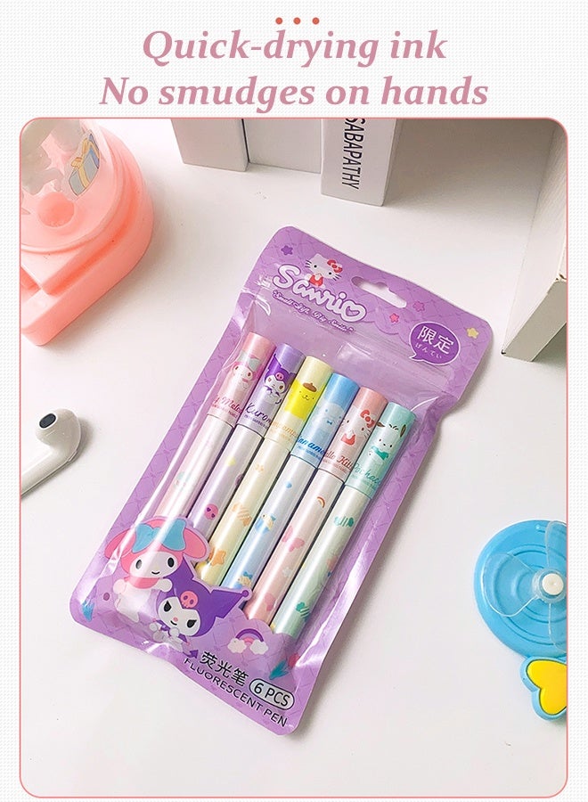 Sanrio 6-Color Highlighter Set, Cute Kuromi & My Melody Patterns, Dry-Quick Fluorescent Markers with Chisel Tip, Office School Supplies, Perfect Student Gift, Back to School & Gift Idea - Image 4